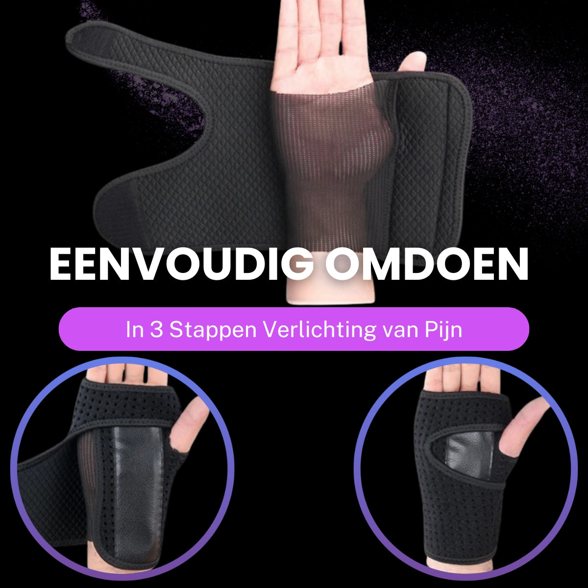 Polsbrace Links – Pols Ondersteuning voor Werk & Sport – One Size – Zwart