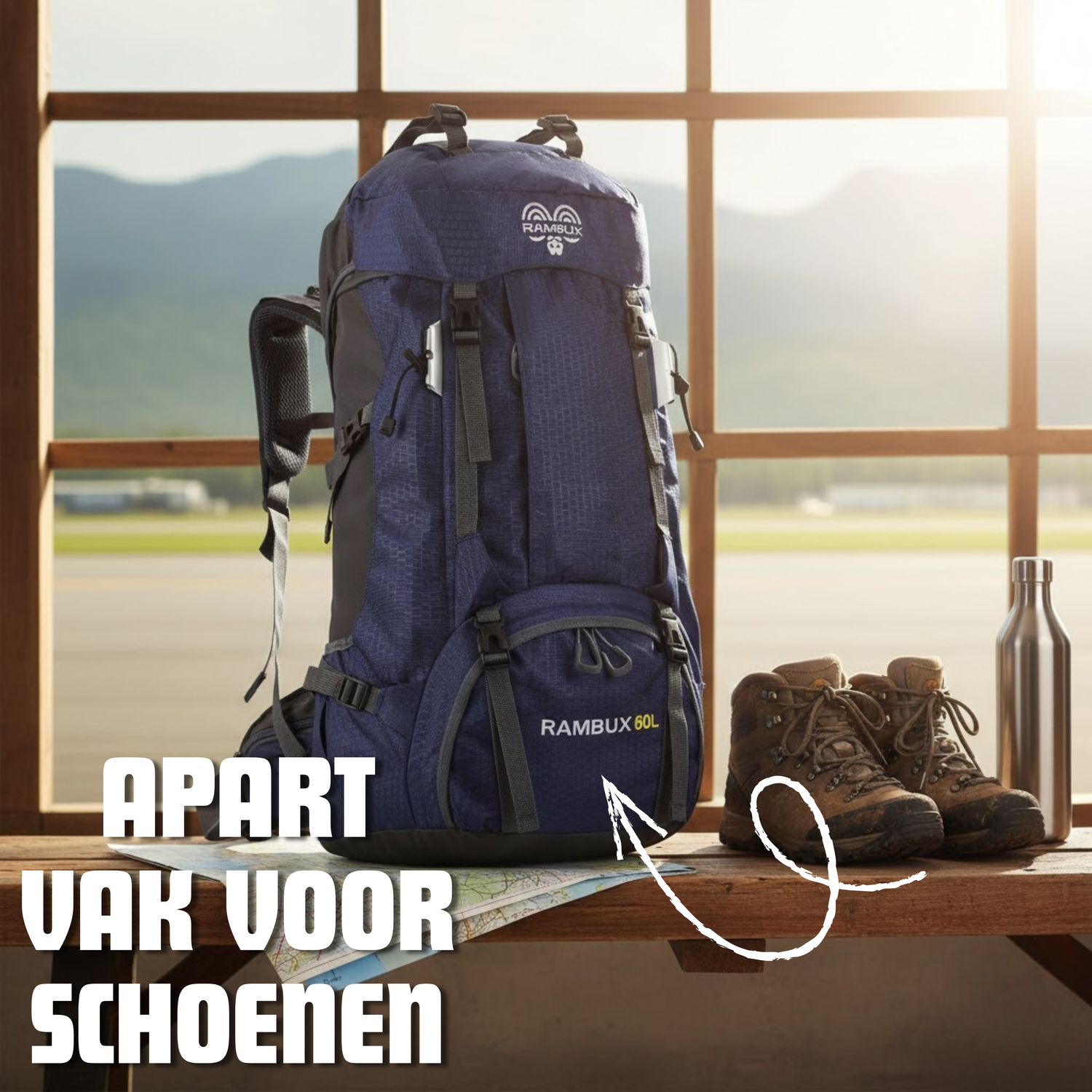 60L Trekking Rugzak Legergroen