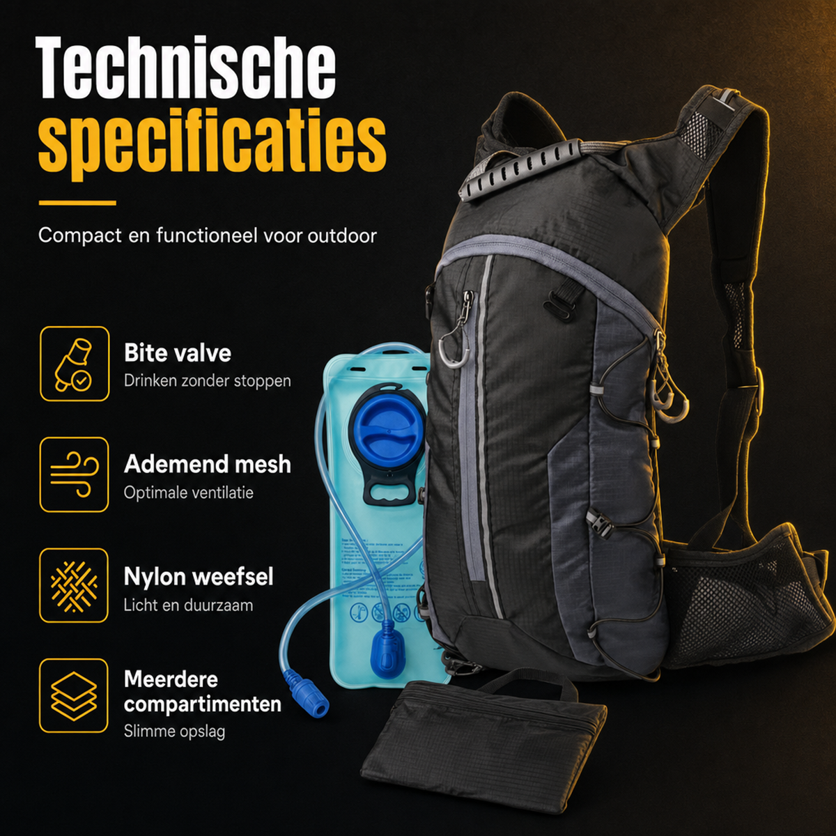 Hydratatie Rugzak Zwart Grijs 2 Liter