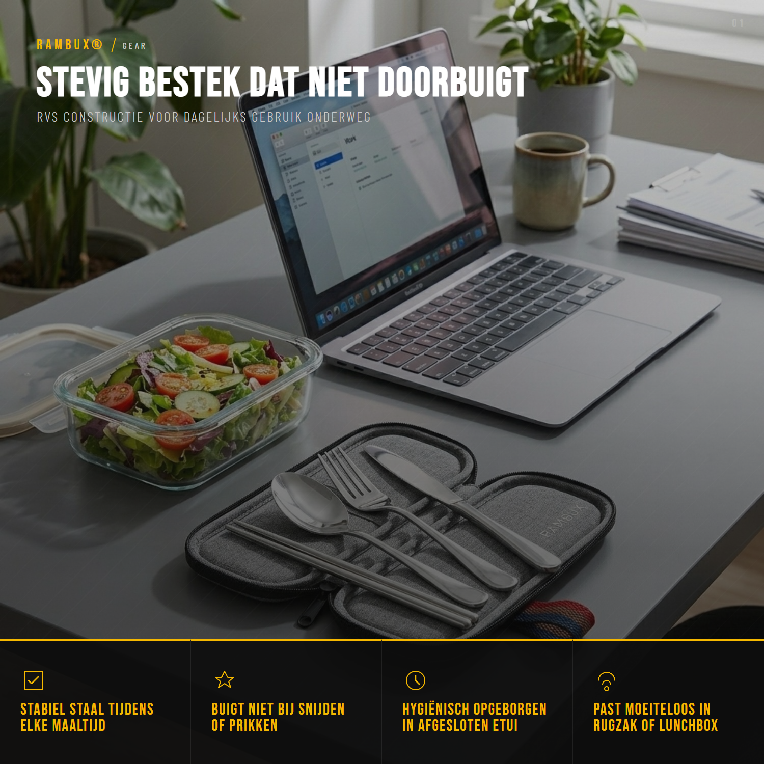 RAMBUX® - RVS Bestekset - Mes Vork Lepel & Stokjes - met Etui - Grijs